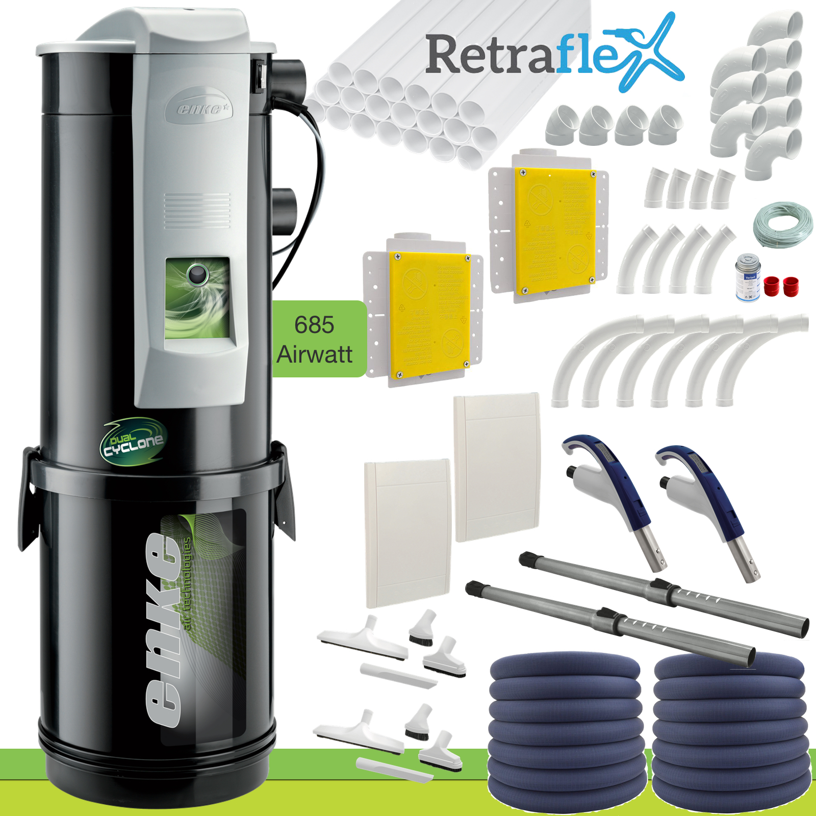 enke CE14 Retraflex enke CE14 Zentralstaubsauger mit 2x Retraflex Schlaucheinzügen